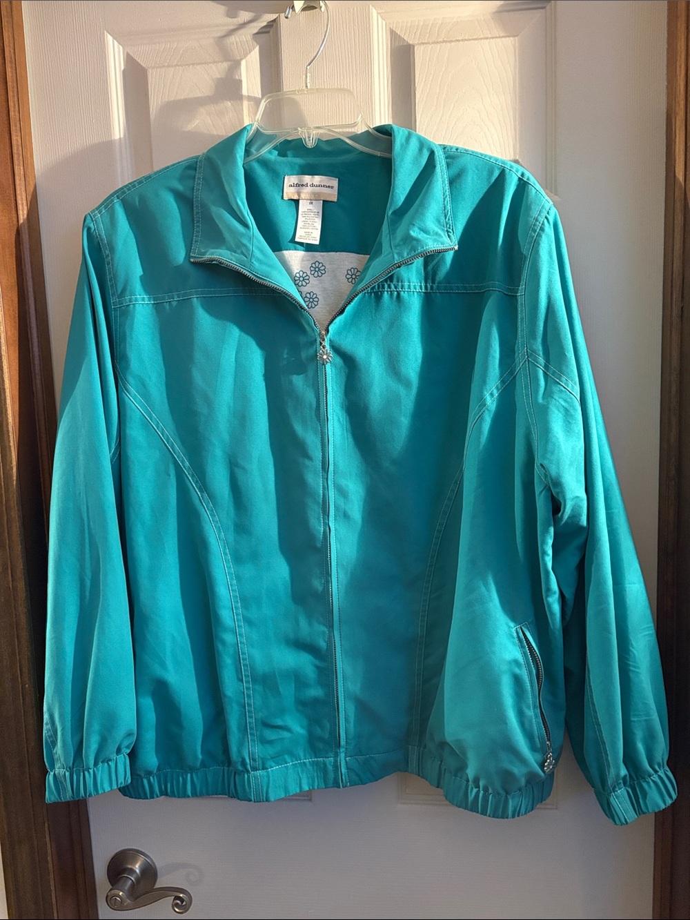 Alfred Dunner lightweight Teal Green Zip-Up Jacket - Women's 2X retro